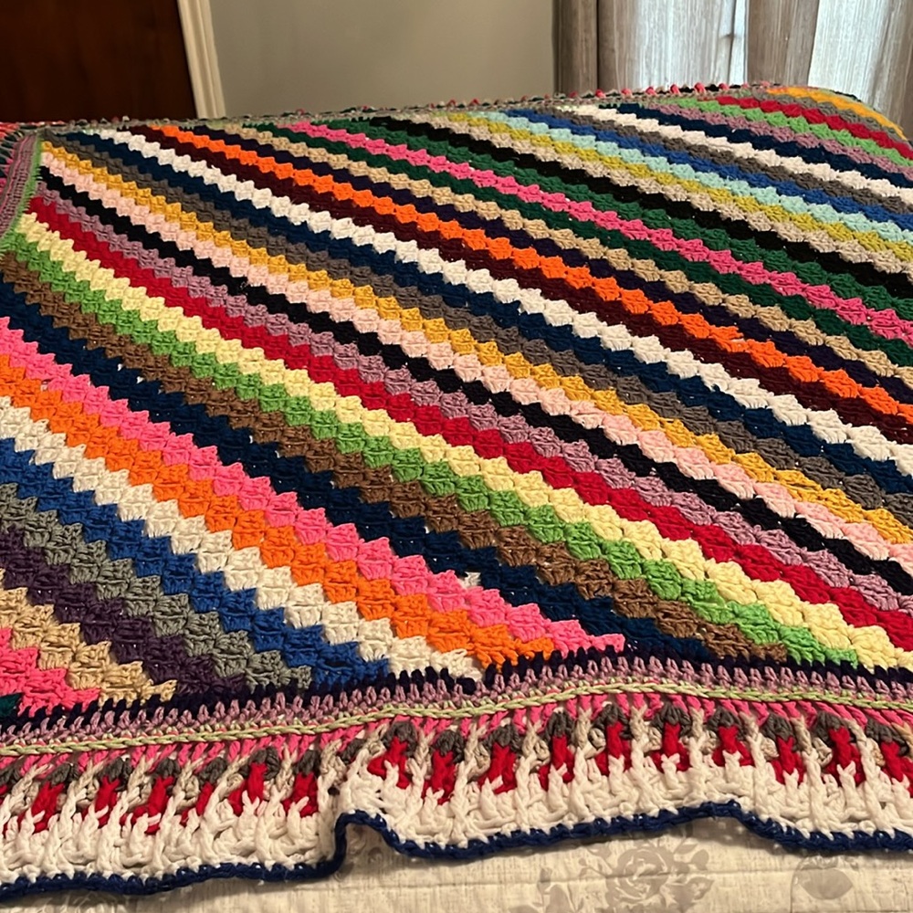Colorful Handmade Crochet Patterned queen throw. Beautiful design